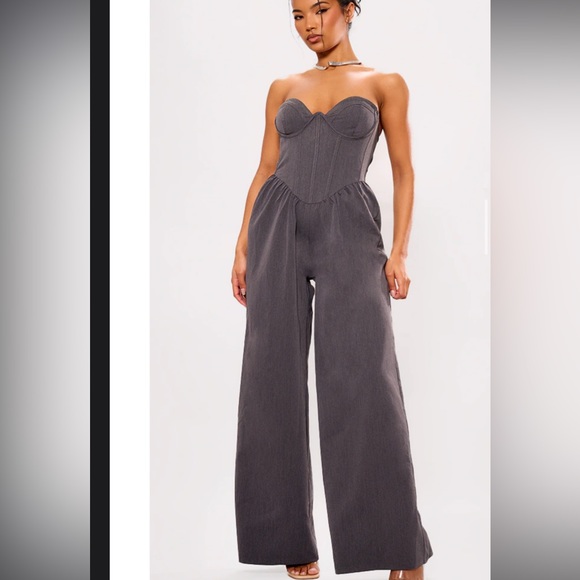 PrettyLittleThing Pants - New corset jumpsuit-Charcoal color